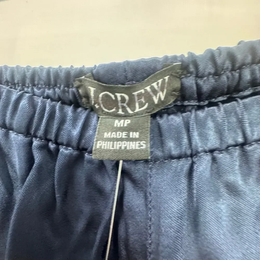 J. Crew Womens Petite Cosmo Pant Stretch in Luster Charmeuse Navy Size MP NWT